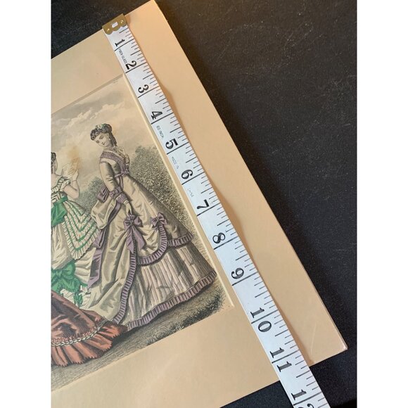 Antique Victorian Fashion Print Art Decorative Matte 1850's 14" x 12" Decor 7412 - Picture 6 of 10